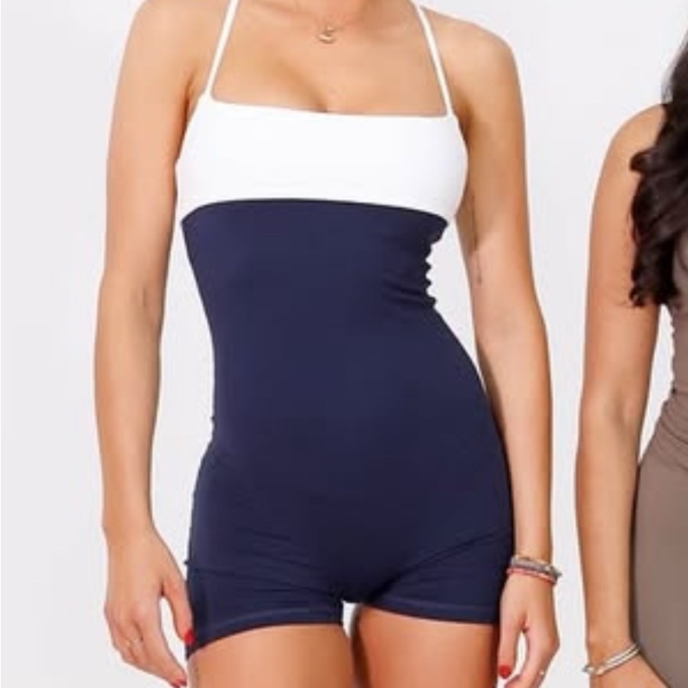 FORM activewear by Sami Clark Navy and White Romper L